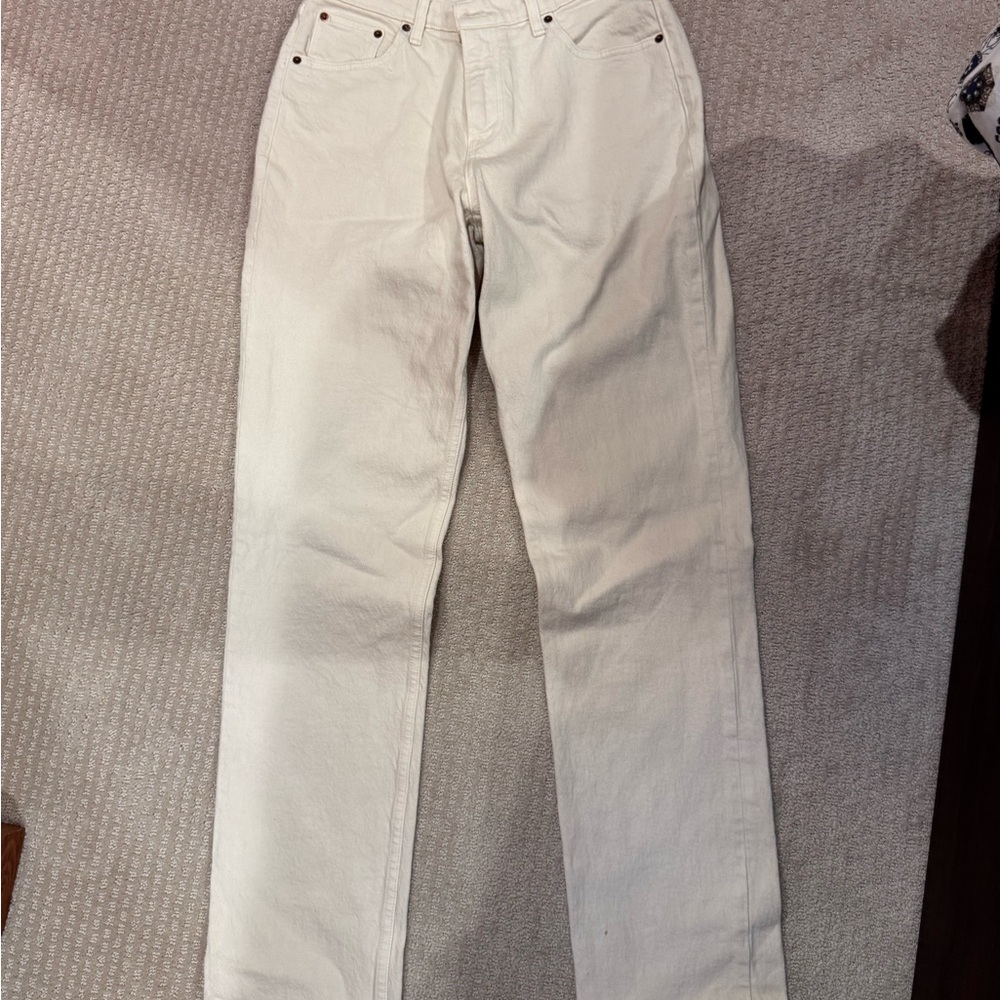 Abercrombie & Fitch Wonen’s Curve Love Cream Straight Jeans